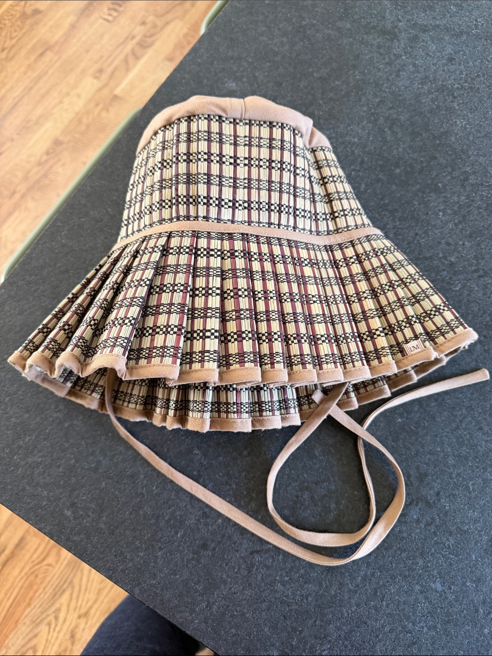 LORNA MURRAY Plaid Pleated Brown sun hat with Tie